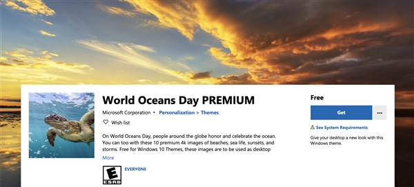 庆祝世界海洋日 微软推全新Win10免费主题：10张4K壁纸