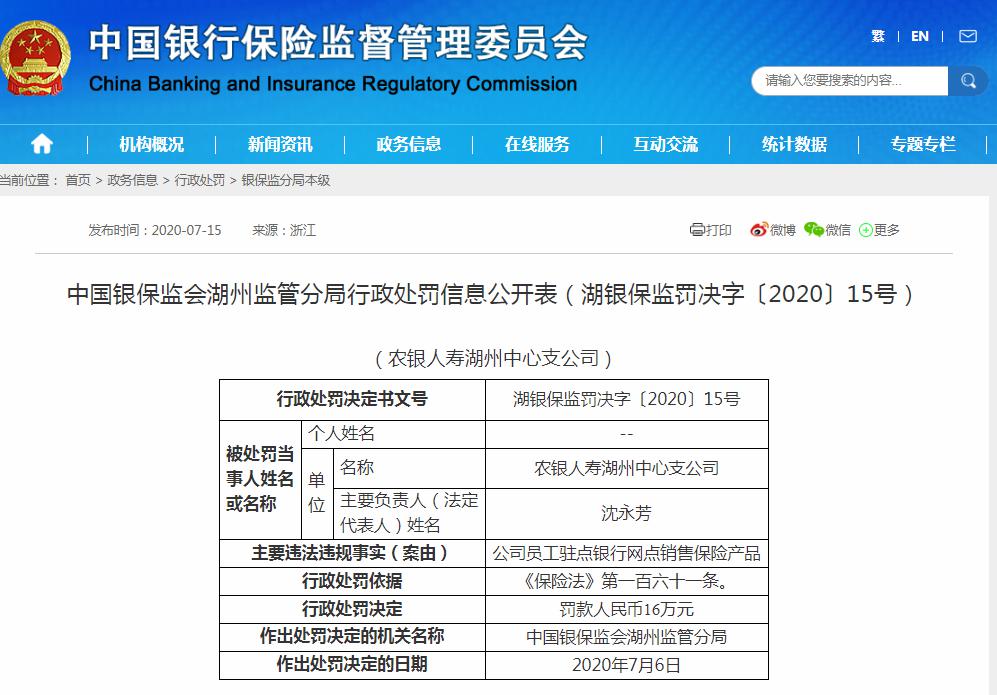 农银人寿收18万罚单：员工驻点银行网点销售保险产品